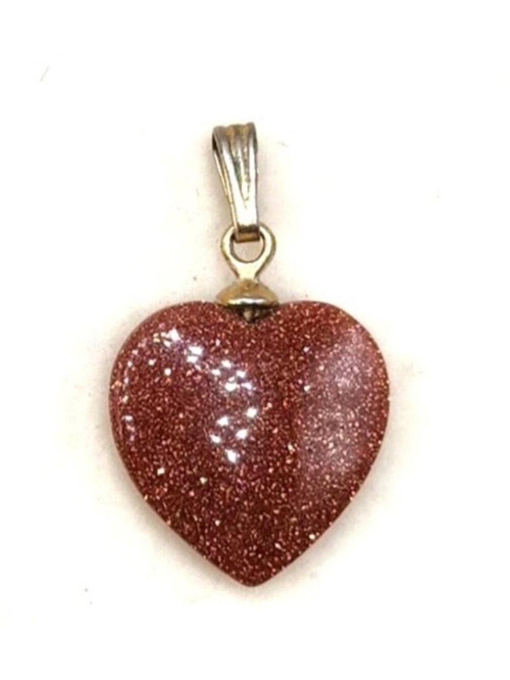 Heart-Shaped Goldstone Pendant With Sparkling Glitter Finish & Gold-Tone Bail